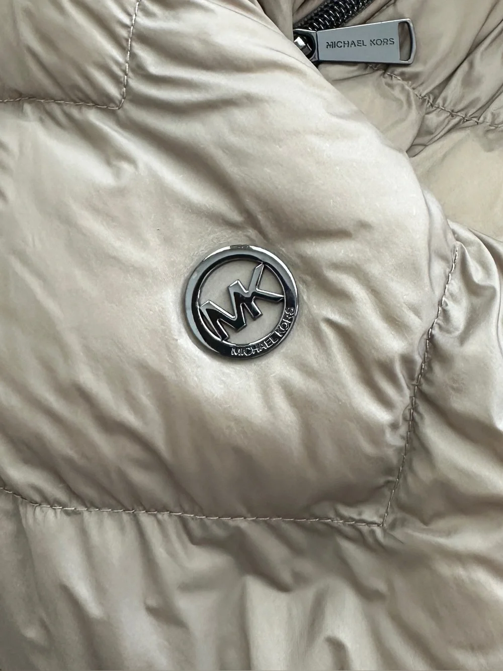 Michael Kors Taupe Quilted Hooded Packable Down Fill Puffer Jacket Size XL